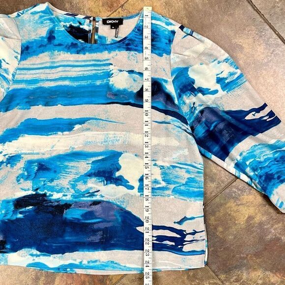 DKNY Women's Petite Round Neck Long Sleeve Allover Print Blouse PXL - Picture 3 of 11